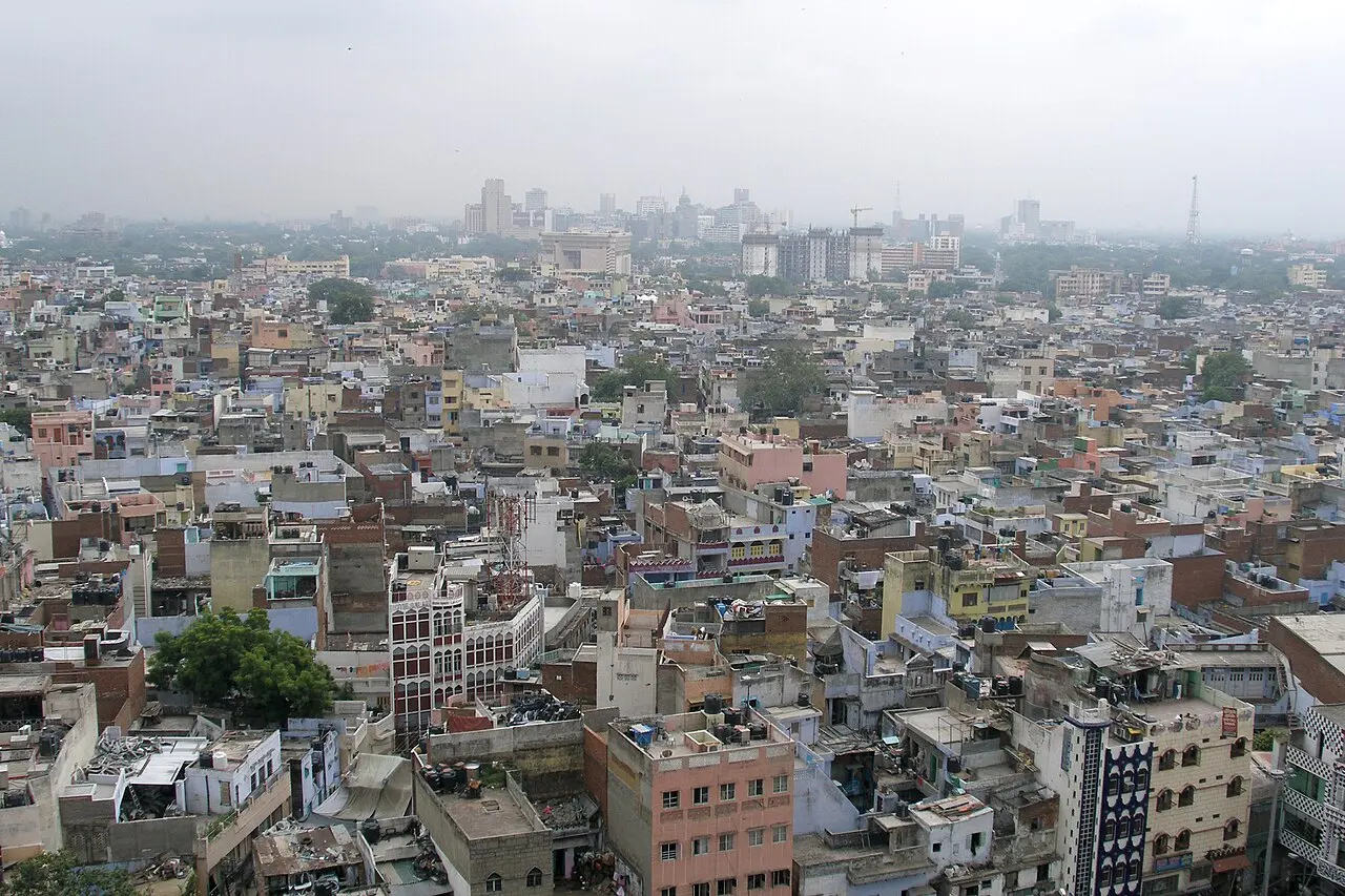 Old Delhi city skyline viewed from Jama Masjid